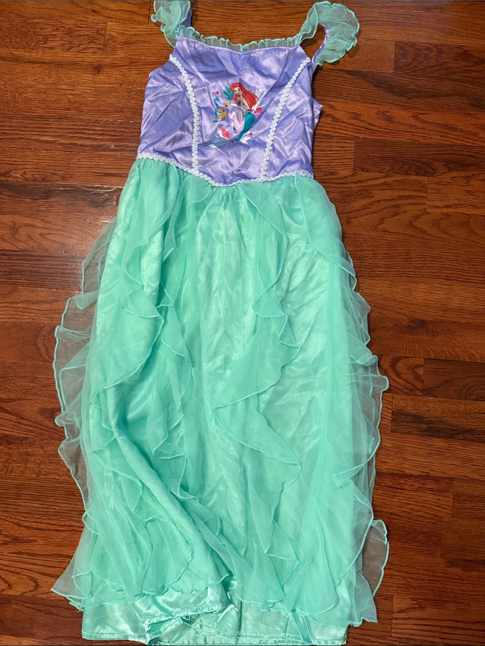 Girls' Ariel-Inspired Green and Purple Dress-Up Gown Disney Halloween costume